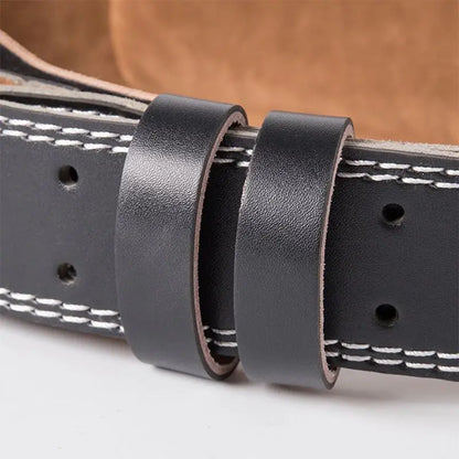 Men Women Faux Leather Weight Lifting Belt Double Prong Power Waistband Gym Bodybuilding Workout Lower Back Lumbar Support